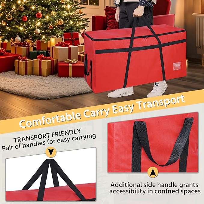 4.5 ft Christmas Tree Storage Bag, Heavy Duty Christmas Tree Bag with Reinforced Handles and Dual Zippers Wide Opening, Large Capacity fits for Artificial Christmas Tree (Red, 4.5 ft)-NeatNest