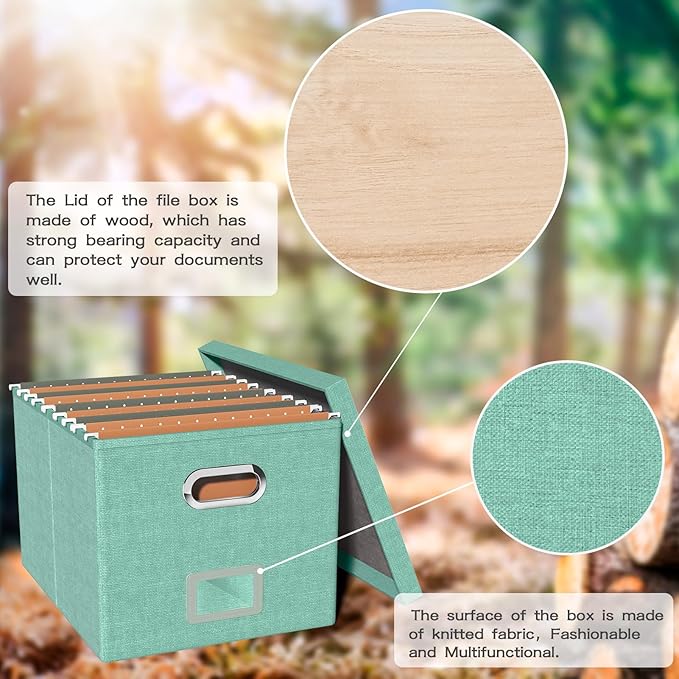 2 Pack File Storage Organizer - Portable Filing Box with Lid, Fits Letter/Legal Size, Bright Green