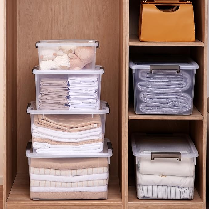 Citylife 32 QT Plastic Storage Bins with Latching Lids Stackable Storage Containers for Organizing Large Clear Storage Box for Garage, Closet, Classroom, Kitchen, 2 Packs-NeatNest