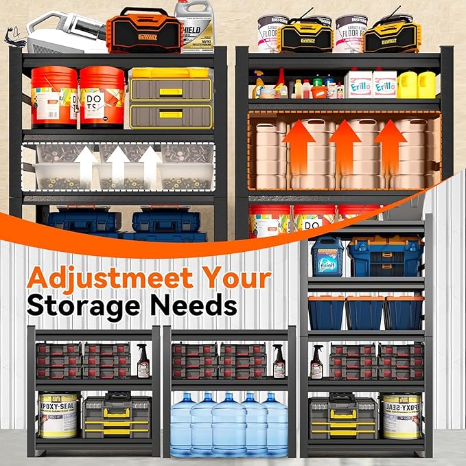 Heavy Duty Garage Shelving, 87" H x 47.2" W x 23.6" D, 3000 lbs Load Capacity, Sturdy Steel Metal Shelves for Storage, Industrial Black 5-Tier Shelving Rack for Garage, Basement, and Workshop-NeatNest