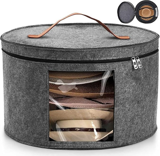 Hat Box, Travel Hat Storage Box, Foldable Hat Boxes for Storage, Space-saving Hat Organizer for Closet, Convenient Stackable Hat Carrier Case for Round Brim, Cowboy, Panama & Tweed Hats-NeatNest