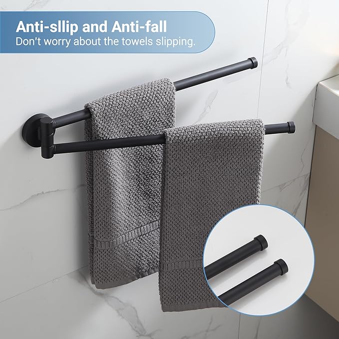 BGL Swivel Towel Bar for Bathroom Matte Black,Swing Out Double Towel Bar 2-Arm Kitchen Wall Mounted Towel Hanger Holder for Bathroom Organizer-NeatNest