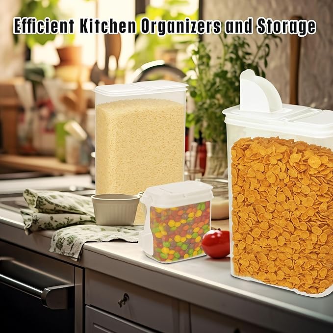 Buddeez Cereal Buddy Food Storage Dispenser - Multi-Size, BPA Free Plastic Containers with EZ Grip Handle, Scoop, and EZ Pour Spout, 8 QT, Set of 3.-NeatNest