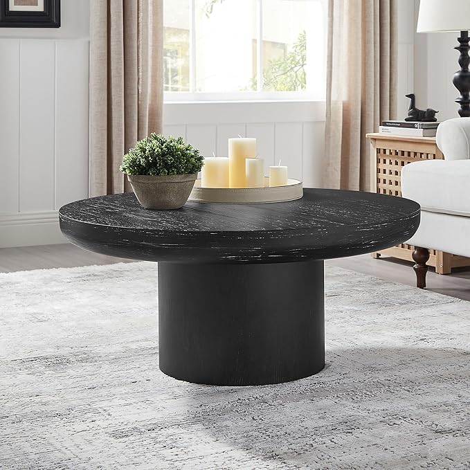KEVINSPACE Round Coffee Table 36" Wood Coffee Table for Living Room Circle Farmhouse CoffeeTable CenterTable Mid-Century Round WoodCoffeeTable Modern Sofa SideTable Bedroom Home Furniture Black