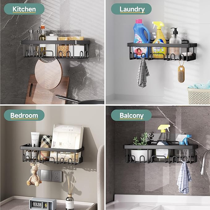 Veken Rustproof & Waterproof Shower Caddy 6-Pack, No Drilling Adhesive Shelves Rack with Soap Holder, Large Capacity Bathroom Organizers and Storage, Wall-Mounted Kitchen & Home Decor-NeatNest