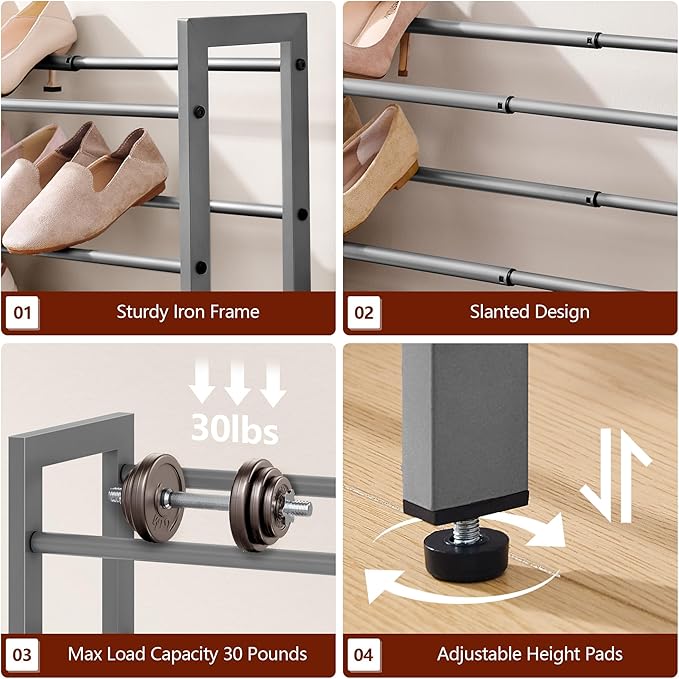 FAVOOSTY 2-Tier Expandable Shoe Rack, Adjustable Shoe Shelf Storage Organizer Space Saving Metal Free Standing Shoe Rack for Entryway Closet Doorway, Silver Grey-NeatNest