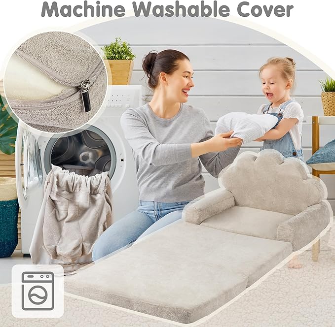 2-in-1 Kids Couch, Toddler Couch Fold Out, Comfy Toddler Chair, Convertible Kids Sofa to Lounger with Pocket and Removable Cover-NeatNest