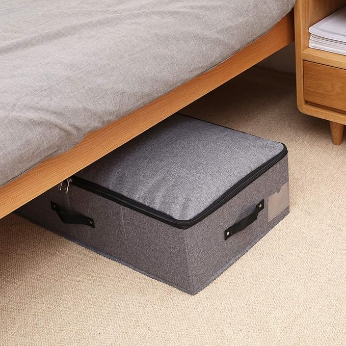 AMJ 29.5"*15"*7", Rigid Under Bed Garment Storage Bins, Folding & Washable, Soft Zip Lid, Black Gray-NeatNest