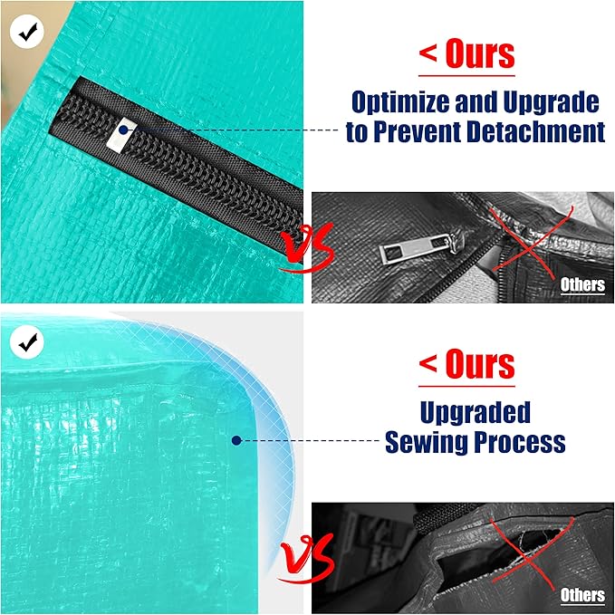 Cosy Family 12 Pack Heavy Duty Extra Large Moving Bags with Backpack Straps - Strong Handles & Zippers, Storage Totes For Space Saving, Fold Flat, Alternative to Moving Box, Aquamarine-NeatNest