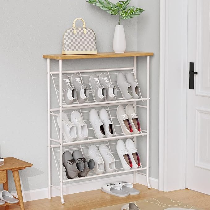 Whitmor Shoe Rack Storage, Narrow 4 Tier Metal Shoe Storage Shelf, Free Standing Shoe Racks, Space Saving Shoe Rack Organizer for Entryway, Hallway, Bedroom, Living Room(12-16 Pair)-NeatNest