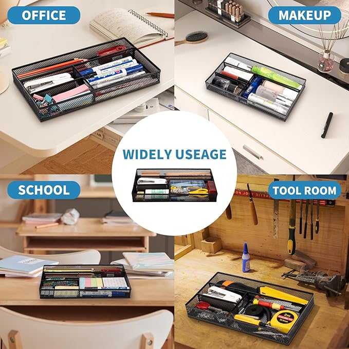 Desk Drawer Organizer Tray,Drawer Organizer for Office and Home,Desk Organizer with Drawers,4 Compartments,Non-Slip Desk Organizers and Accessories for Stationery Makeup School (Black)-NeatNest