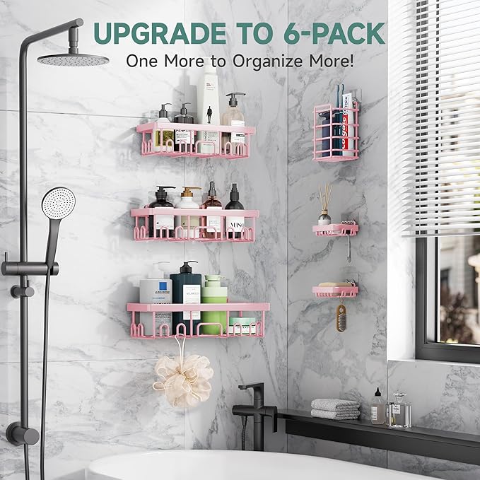 Veken Rustproof & Waterproof Shower Caddy 6-Pack, No Drilling Adhesive Shelves Rack with Soap Holder, Large Capacity Bathroom Organizers and Storage, Wall-Mounted Kitchen & Home Decor-NeatNest