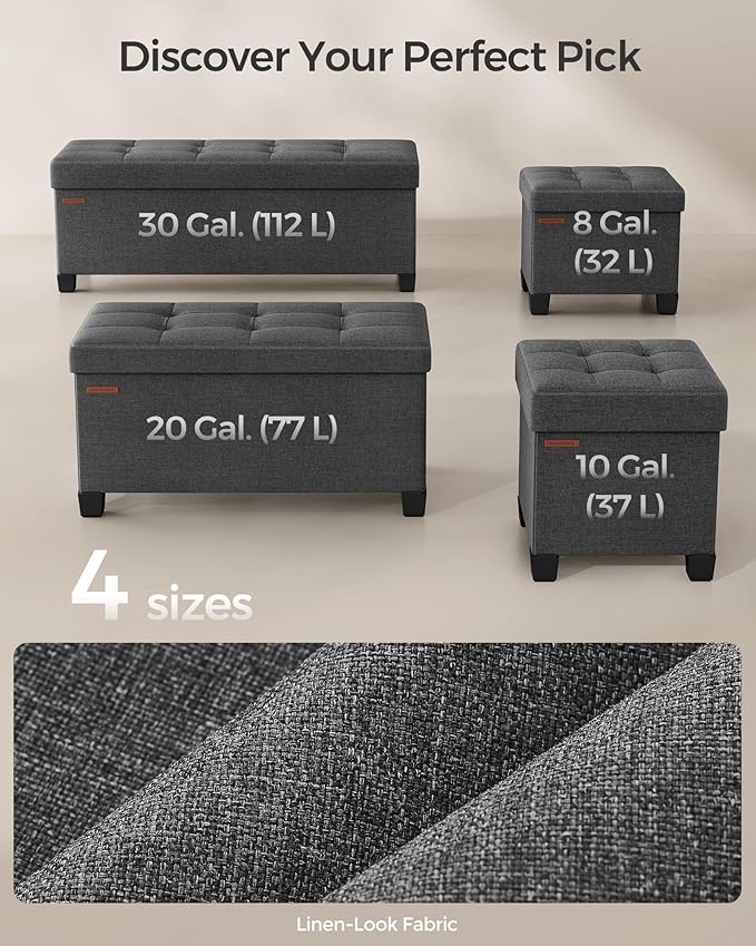 SONGMICS 15 Inches Cube Storage Ottoman, Bedroom Bench with Storage, Foot Stool with Feet, Holds Up to 660 lb, Dark Gray ULSF14GYZ-NeatNest
