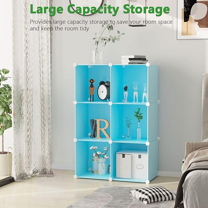 C&AHOME Cube Storage Organizer, 6-Cube Shelves Units, Closet Cabinet, DIY Plastic Modular Book Shelf, Ideal for Bedroom, Living Room, Office, 36.6" L x 12.4" W x 36.6" H Blue UPCS06L-NeatNest