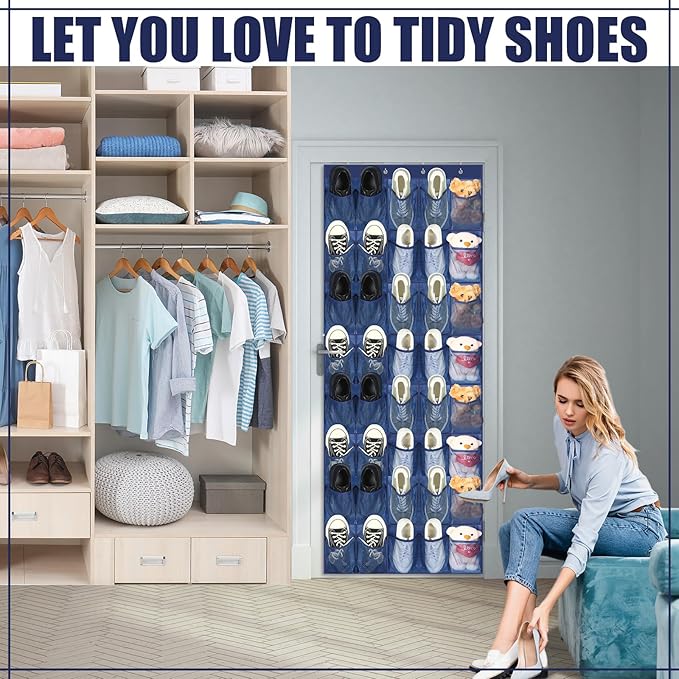Windyun 40 Large Over the Door Hanging Shoe Organizer Navy Blue Mesh Pockets Shoe Rack for Closet Behind Door Hanger Storage Holder Nonslip for Cruise Essentials, Dorm Room Storage, Utility Room-NeatNest