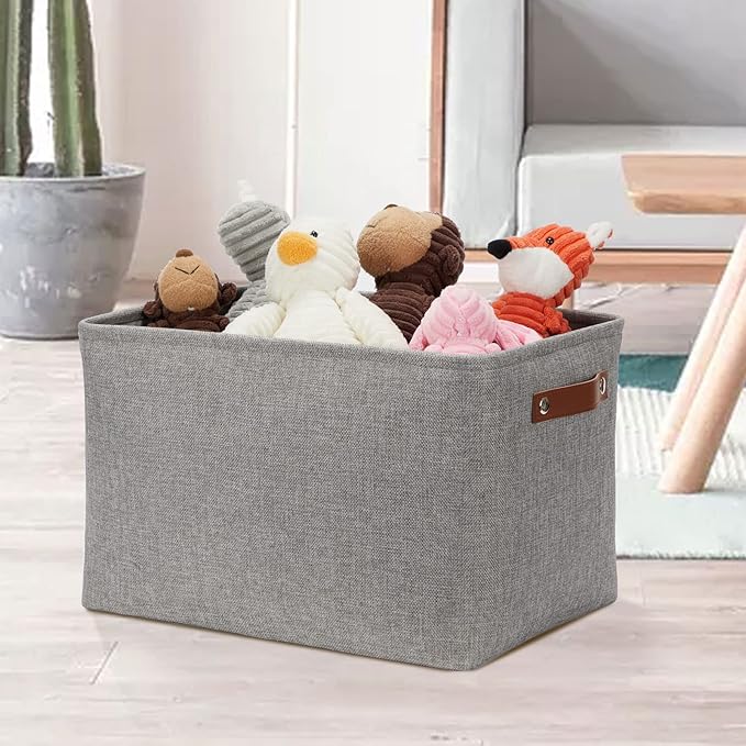 DULLEMELO Storage Baskets Large 16"x12"x12" Tall Rectangular Baskets Fabric Storage Bins for Organizing [1 Pack] Collapsible Linen Shelf Baskets for Clothes, Toys, Closet, Laundry (Grey)-NeatNest