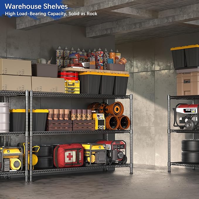 GIOTORENT 59.6" W x 24" D x 47.6" H Heavy Duty Storage Shelves, 2000LB Capacity Metal Shelving with 1IN Adjustable Height, Garage Shelving for Home, Warehouse & Commercial Use, Black