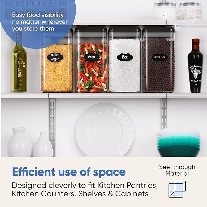 Chef's Path Airtight Food Storage Boxes with Labels - Kitchen Storage - Flour, Cereal, Pasta - Plastic Storage Boxes with Lids (4pcs-3.2L)-NeatNest