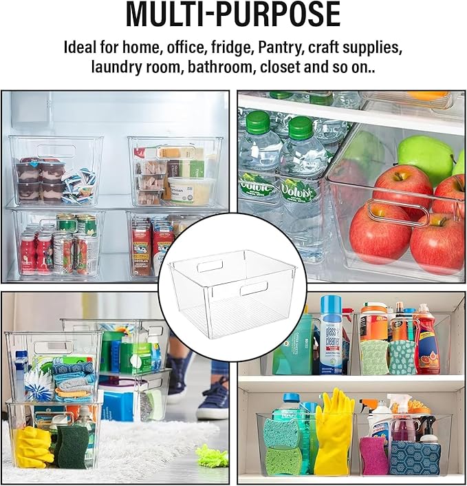 Clear Extra Large Plastic Storage Bins, Perfect for Pantry Organizers and Storage Containers Fridge Organizer Plastic Bins Kitchen Organizer Bin for Organizing Under Sink Refrigerator Organization-NeatNest