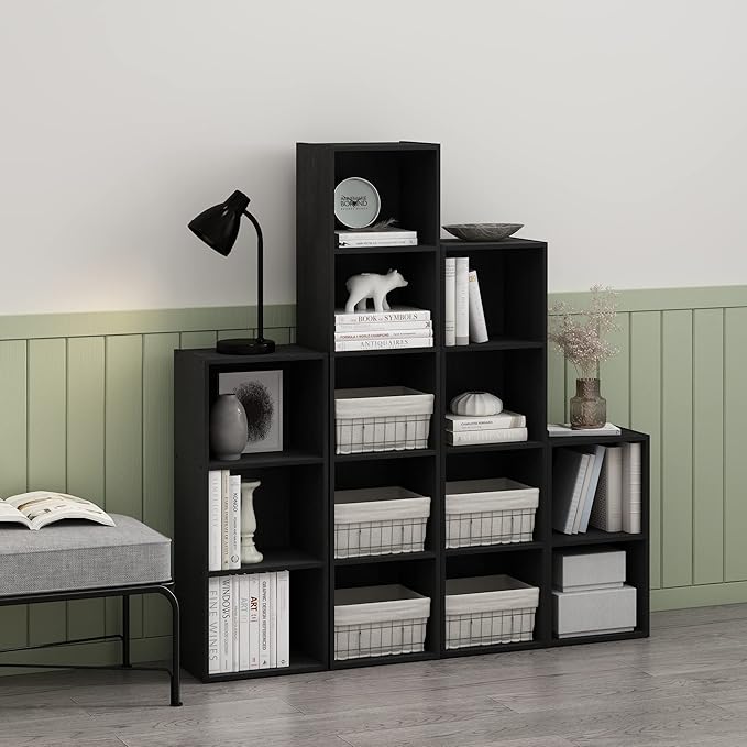Furinno Luder Bookcase / Book / Storage, 5-Tier Cube, Blackwood-NeatNest