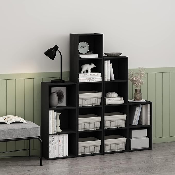 Furinno Luder Bookcase / Book / Storage, 2-Tier Cube, Blackwood-NeatNest