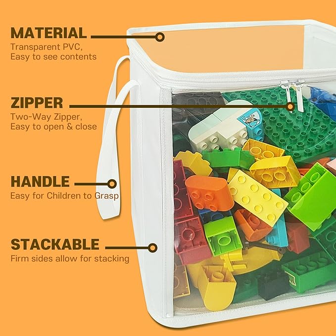 holay 2 Pack Storage Bins PVC Boxes with Transparent Lid & Handles - Durable & Foldable - Multi-Purpose Organizer for Clothes, Books, and More (White, Large)-NeatNest