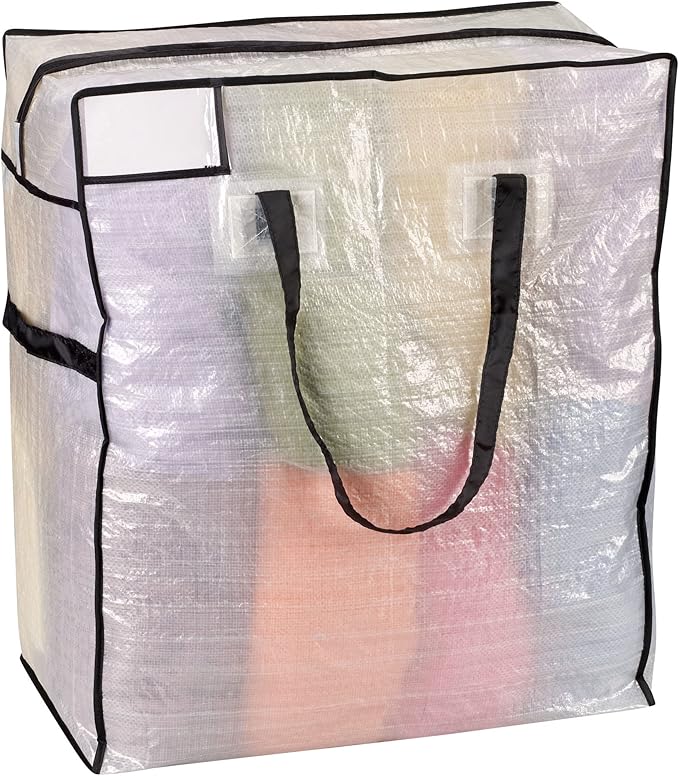 Household Essentials Medium Storage Bag, Clear Polyethylene with Black Trim
