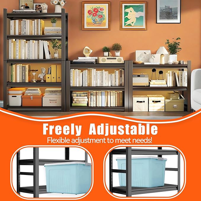 Book Shelf 5 Tier Metal Wide Bookshelves Tall Bookshelf Industrial Bookcase Adjustable Book Shelves For Bedroom/Living Room/Library,Book Shelf Organizer Black (With fence-72"H*15.8"D*35.4"W)-NeatNest