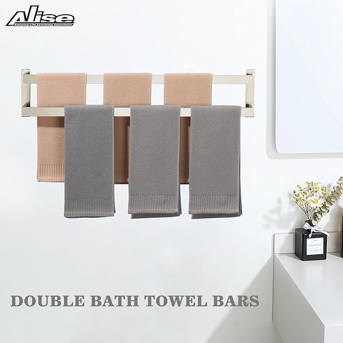 Alise Bath Double Towel Bars,Black Towel Holder Towel Racks for Bathroom Lavatory,Wall Mount Towel Hanger SUS304 Stainless Steel Towel Rail,GOY2800-LS Brushed Nickel 32 Inch