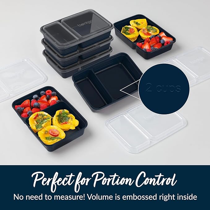 Bentgo 20-Piece Lightweight, Durable, Reusable BPA-Free 2-Compartment Containers - Microwave, Freezer, Dishwasher Safe - Navy Blue-NeatNest