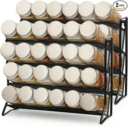 2PCS 4Tier Spice Rack for Counter Free Standing,Spice Rack for Inside Cupboard Hanging Wall Mounted Spice Seasoning Organiser Spice Jars Bottle Organizer for Kitchen Pantry（Black）-NeatNest