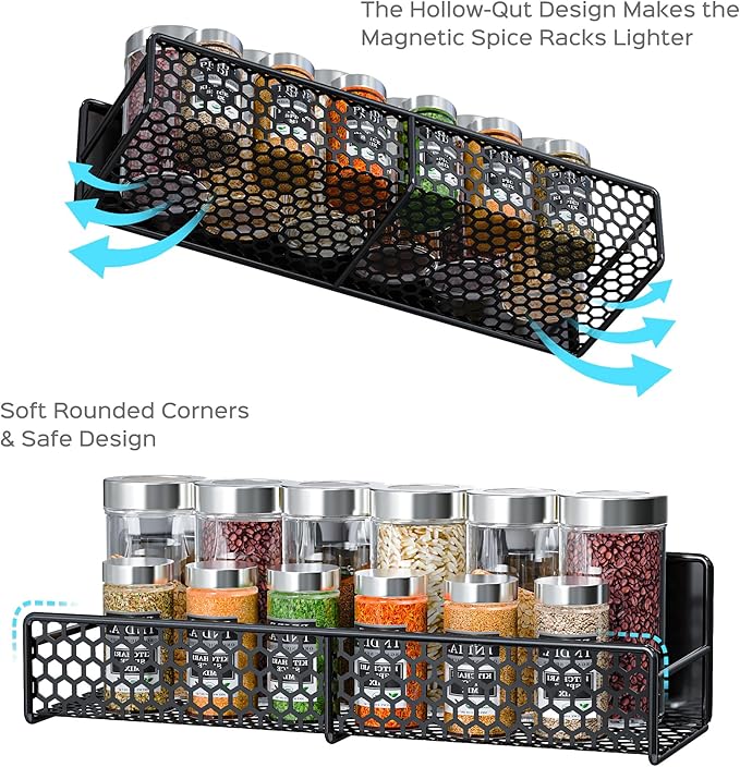 5 Pack Heavy-Duty Magnetic Shelves for Laundry Room & Kitchen, Spice Rack for Refrigerator, Magnetic Shelf for Washer and Dryer with Towel Holder, Laundry Room Organization & Storage (Black)