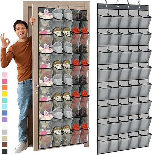 Windyun 40 Over the Door Shoe Organizer Large Mesh Pocket Hanging Shoe Rack for Closet Gray Nonslip Behind Door Storage Holder Back to School Organizer for Dorm Room College Classroom Storage-NeatNest