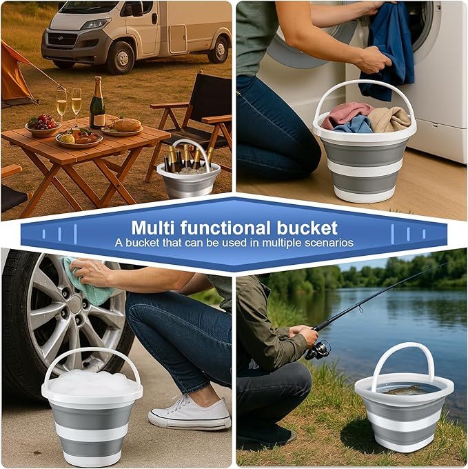 2Pack Collapsible Bucket 2.6Gal (10L) - Folding Bucket for Camping, Car Wash, Gardening, Cleaning & Outdoor | Portable Space-Saving Design with Handle, Easy to Carry & Store-NeatNest