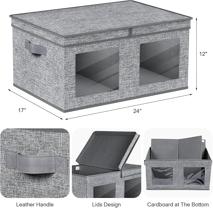 Univivi Large Foldable Fabric Storage Bins with lids [2-Pack] Collapsible Closet Storage Box for Clothes, Closet Organizer with Handles, Storage Cube Basket for Home, Bedroom (Grey, 24" x17" x 12")-NeatNest