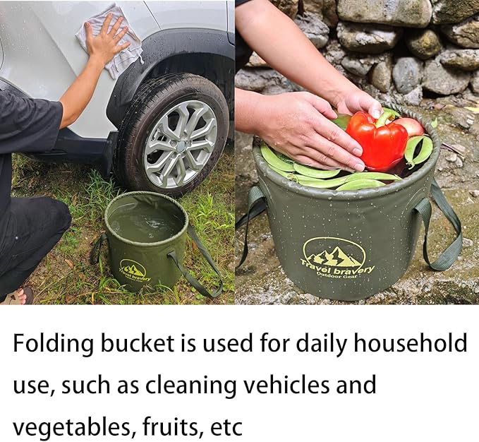 Outdoor Portable Folding Bucket, Picnic, Fishing Bucket, Water Bucket, Large Capacity Handheld Bucket, Suitable for Camping, Hiking, Water Filling, Vegetables and Fruits (ForestGreen, 10L)-NeatNest