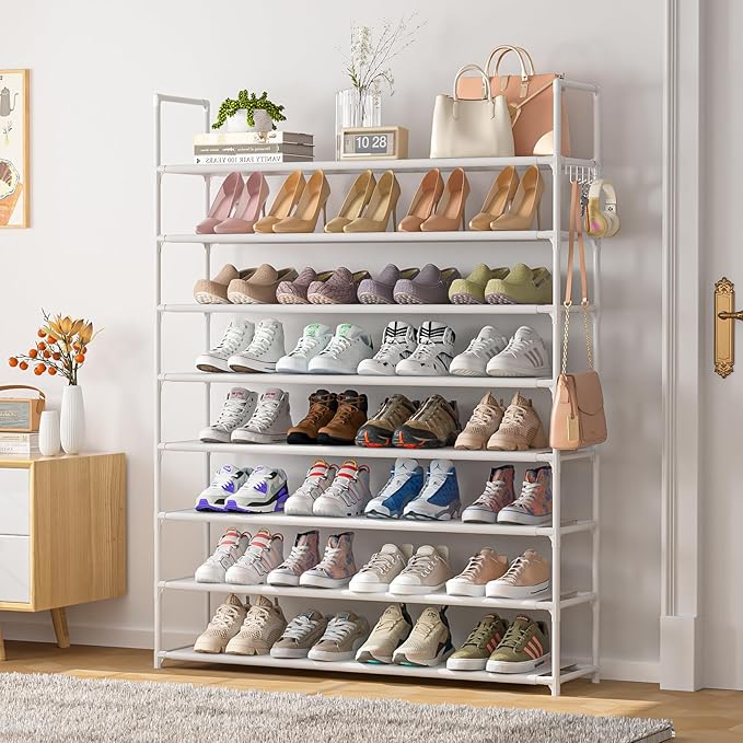 8 Tier Shoe Rack Organizer Large Shoe Storage Rack for Closet Entryway Shoe Holder Space Saving Shoe Shelf Shoe Stand Tall Shoe Tower Metal Shoe Rack Holds up to 32-40 Pairs of Shoes-NeatNest