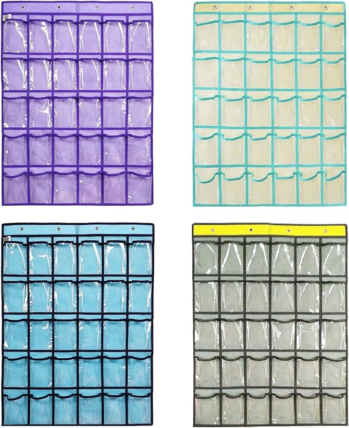 Classroom Pocket Chart for Phone Calculator Holder Over The Door Hanging Closet Jewelry Organizer with 30 Clear Pockets (GREY)-NeatNest