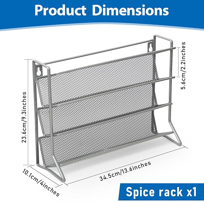 1PCS 4Tier Spice Rack for Counter Free Standing,Spice Rack for Inside Cupboard Hanging Wall Mounted Spice Seasoning Organiser Spice Jars Bottle Organizer for Kitchen Pantry（Silver）-NeatNest