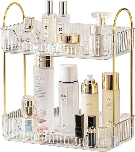 2 Tier Bathroom Organizer Countertop Makeup Perfume Tray Skincare Organizer for Bathroom Dresser Vanity (White)-NeatNest