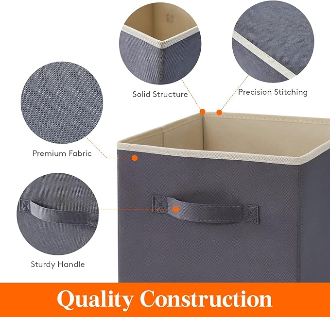 Lifewit 11 Inch Cube Storage Bins, Storage Cubes Foldable Medium Decorative Fabric Storage Baskets for Organizing Home Organizers with Handles for Shelves, Closet, Set of 8, Grey-NeatNest
