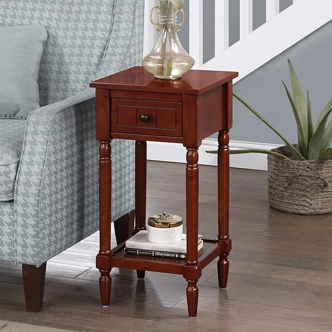 Convenience Concepts French Country Khloe 1 Drawer Accent End Table 14" - Traditional Farmhouse Side Table with Storage Drawer and Shelf for Living Room, Mahogany-NeatNest