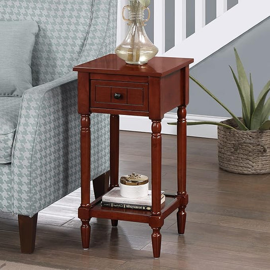 Convenience Concepts French Country Khloe 1 Drawer Accent End Table 14" - Traditional Farmhouse Side Table with Storage Drawer and Shelf for Living Room, Mahogany-NeatNest