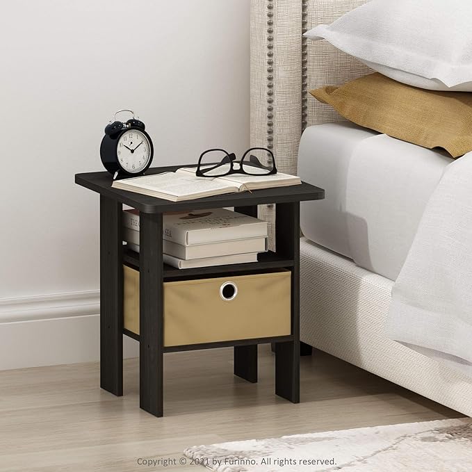 Furinno Andrey End Table / Side Table / Night Stand / Bedside Table with Bin Drawer, Espresso/Brown