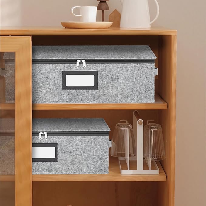 homyfort Coffee Mug Storage Box with Dividers, Durable China Storage Containers for Coffee Mugs, Tea Cups Storage Organizer (Grey) (Mug Storage Box)-NeatNest