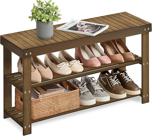 SONGMICS Shoe Rack Bench, 3-Tier Bamboo Shoe Storage Organizer, Entryway Bench, Holds Up to 286 lb, 11.3 x 35.4 x 17.8 Inches, for Entryway Bathroom Bedroom, Yellow Brown ULBS090K01-NeatNest