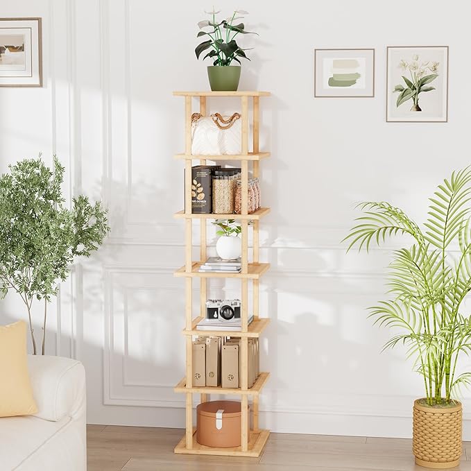 Vertical Tall Shoe Rack For Entryway - Tall 7 Tier Free Standing Slim Narrow Bamboo Wood Shoe Boots Storage Shelf Small Spaces For Garage Closet Doorway Garage Living Room Storage for Kitchen Bathroom-NeatNest