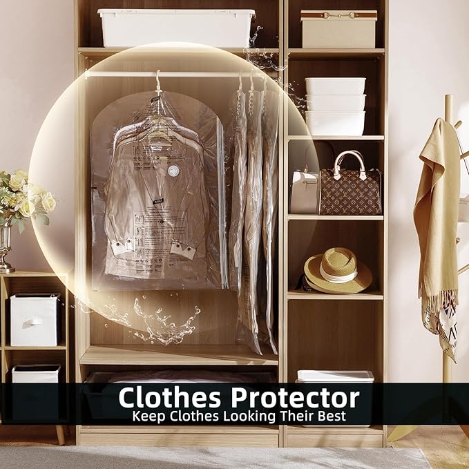 TAILI Hanging Vacuum Storage Bags Space Saver Bags, Vacuum Sealer Bags for Clothing, Suits and Jackets, Closet Organizers and Storage, (3 Long, 3 Short) Clear-NeatNest