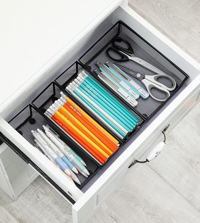 BYCY Silverware Drawer Organizer, Mesh Utensil Organizer for Kitchen Storage, Black Steel Metal Mesh Tray for Flatware Fork Spoon Knife… (9 * 3-5P-Black)-NeatNest