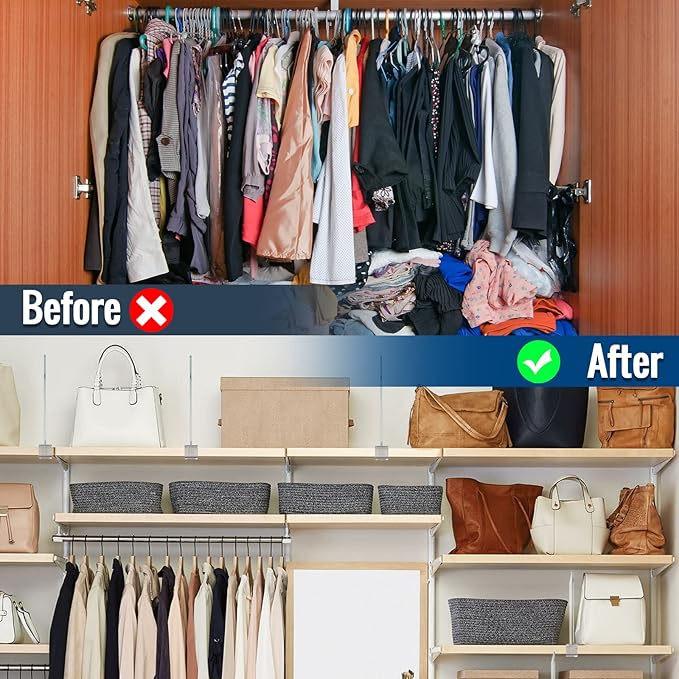 12 Pack Clear Acrylic Shelf Dividers for Closet Shelf Organizer of Bedroom Kitchen Office Bathroom Organizer for Clothes Books Hats and Handbags-NeatNest